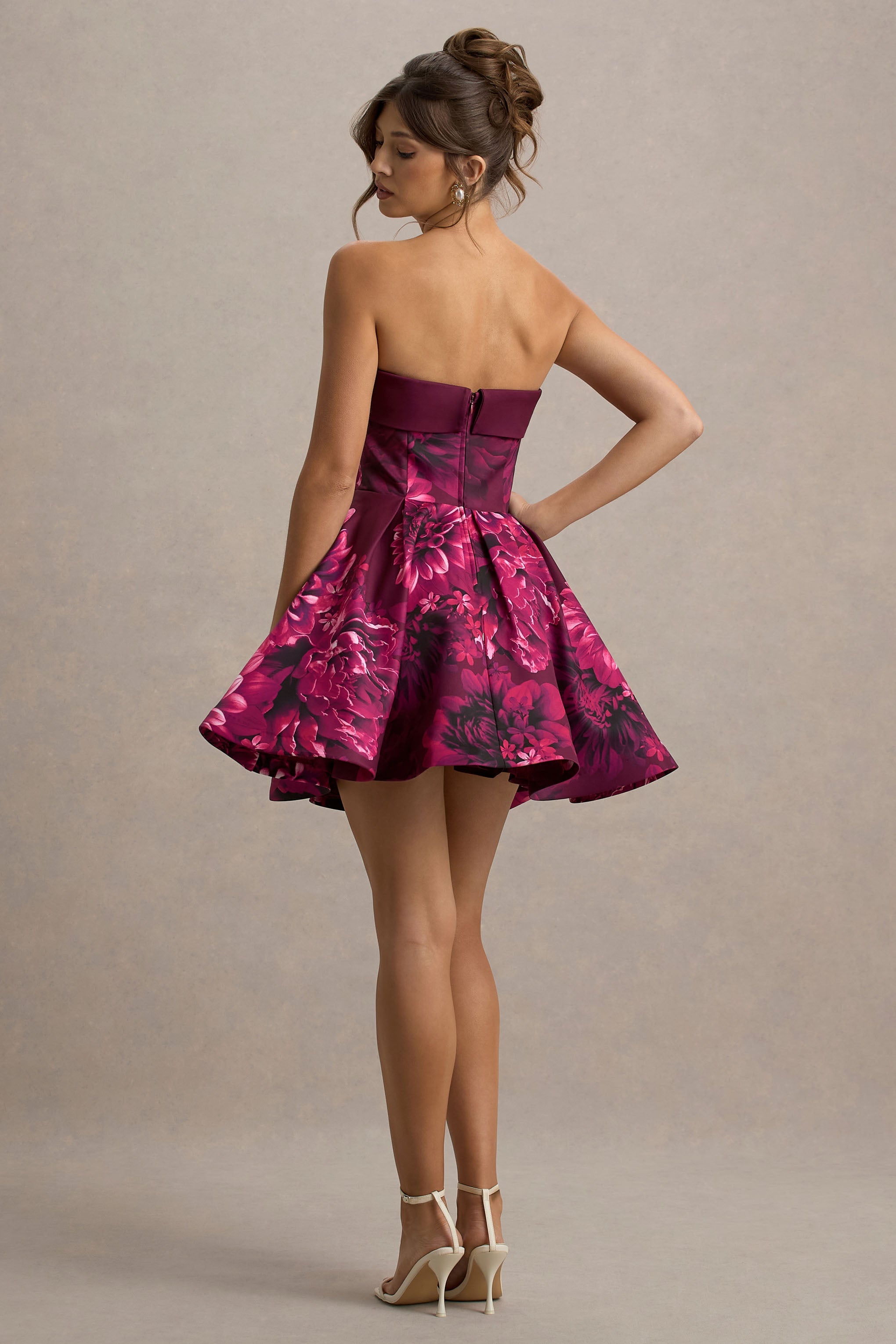 Fiorenza | Pink Floral Print Bandeau Skater Mini Dress