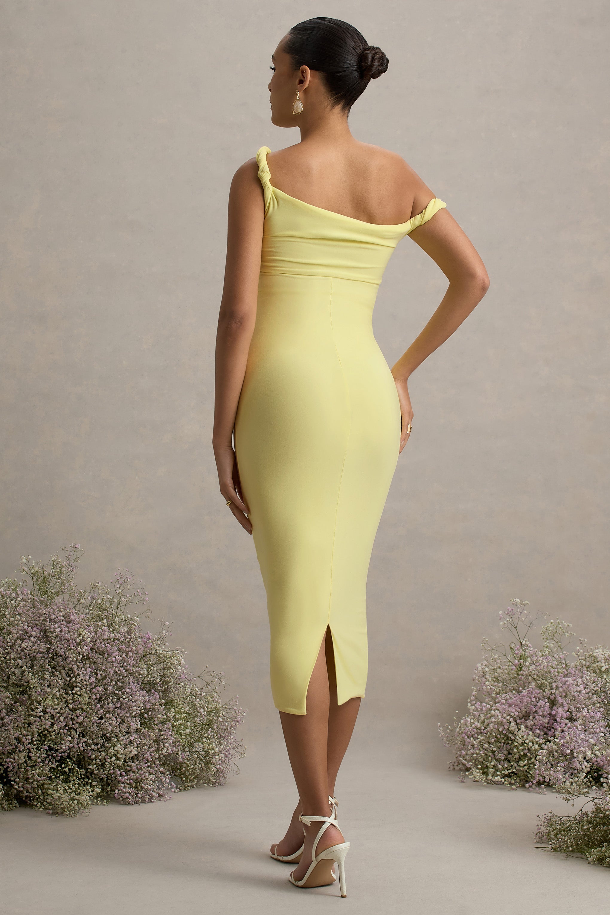 Salome | Lemon Twisted Asymmetric Maternity Midi Dress