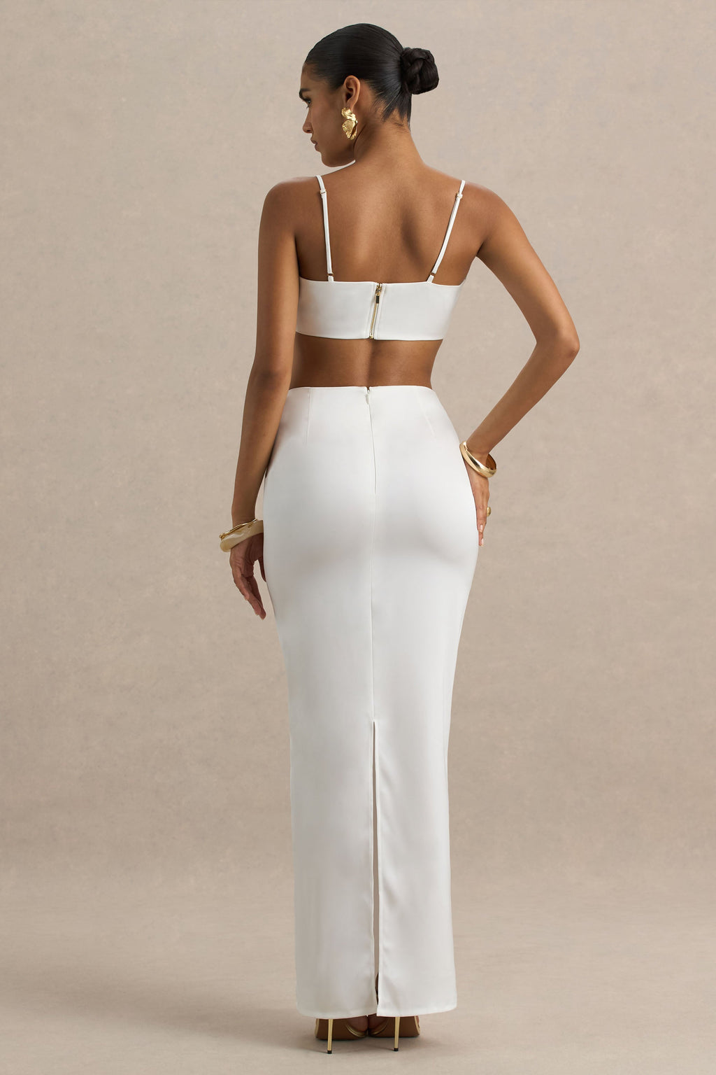Rosita | White Ruched Maxi Skirt