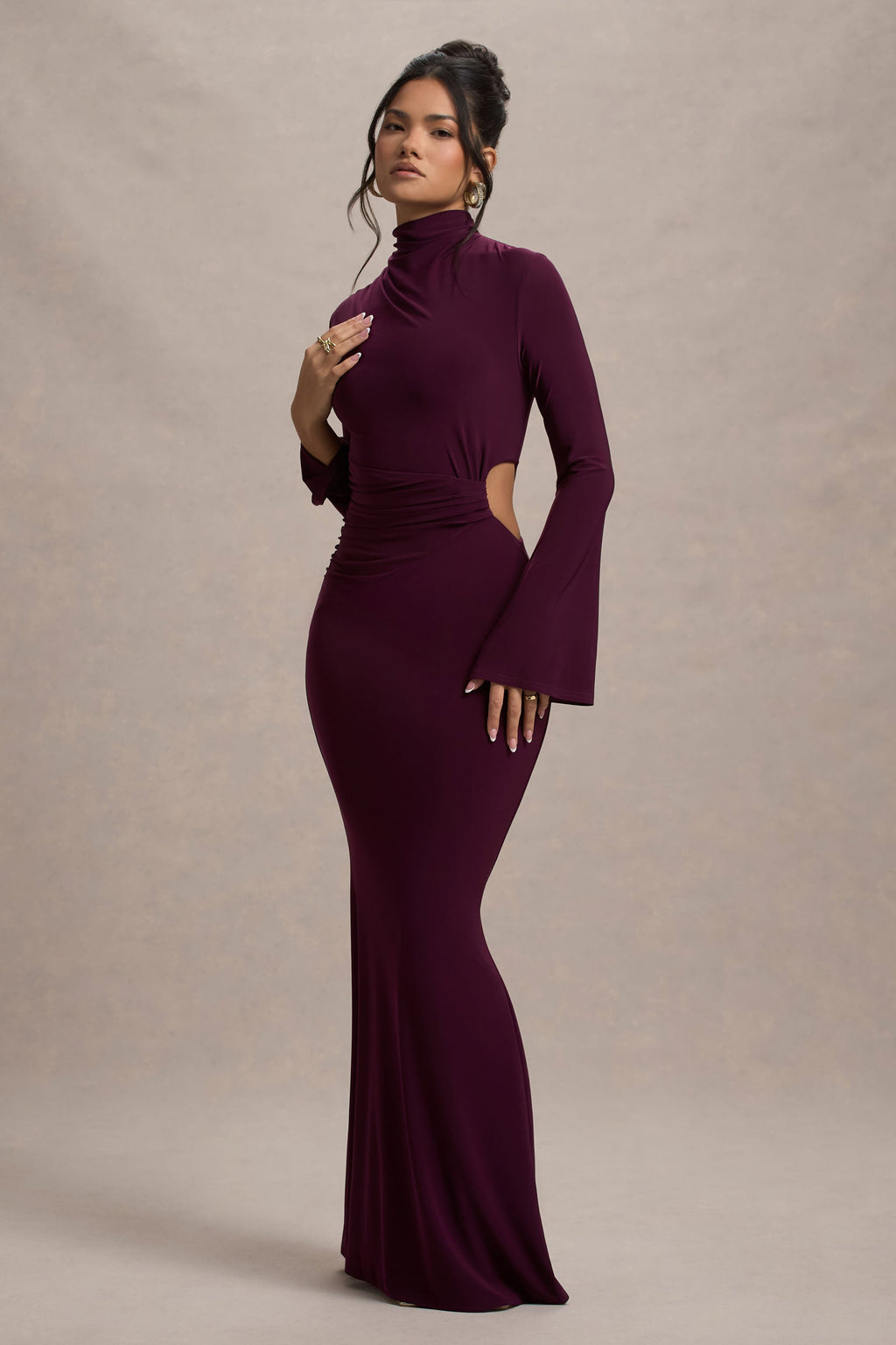 Anderson | Burgundy High-Neck Cut-Out Maxi Dress
