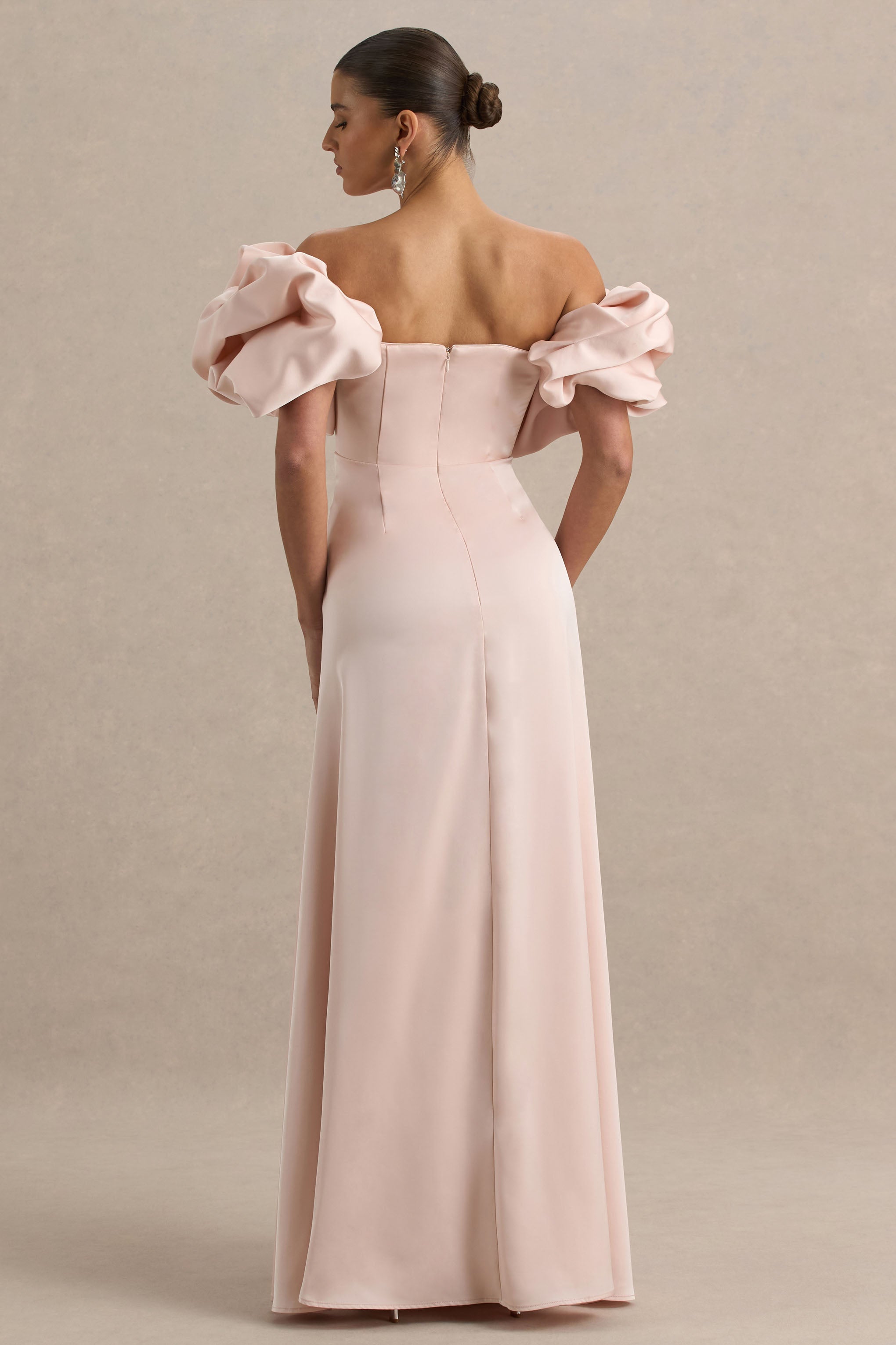 Allie | Pale Pink Puff Bardot Maxi Dress