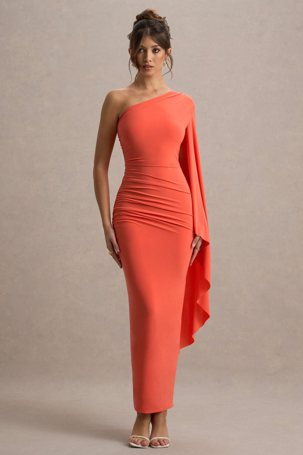 Clementina | Orange Asymmetric Cape Sleeve Maxi Dress
