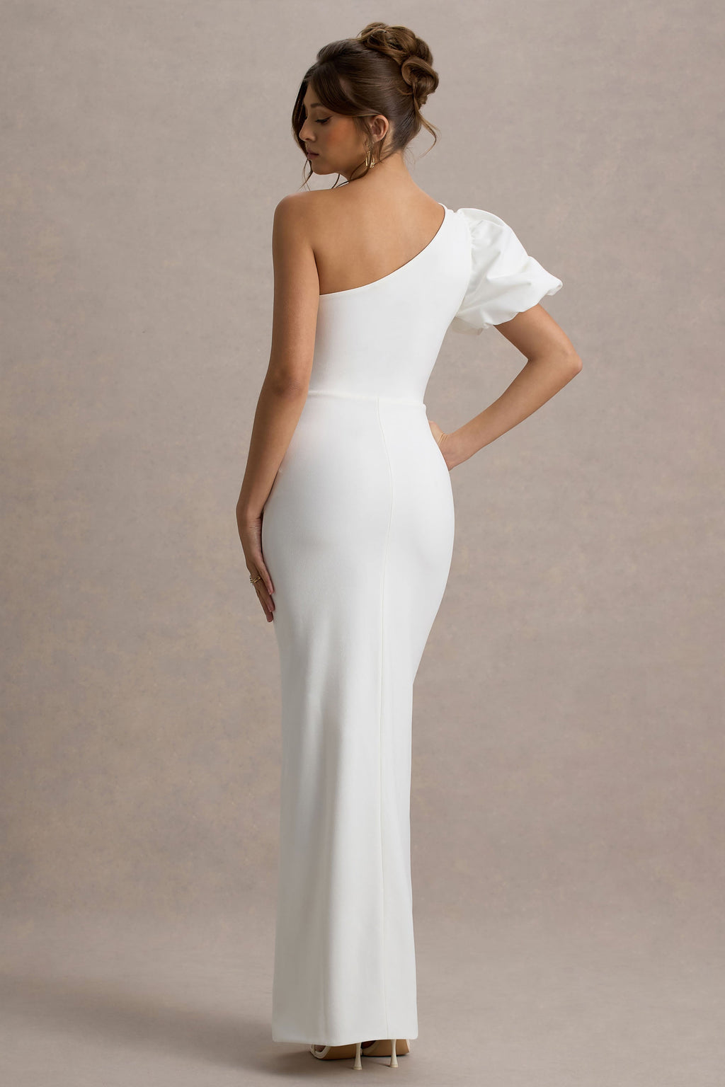Vittoria | White Asymmetric Puff-Sleeve Split Maxi Dress