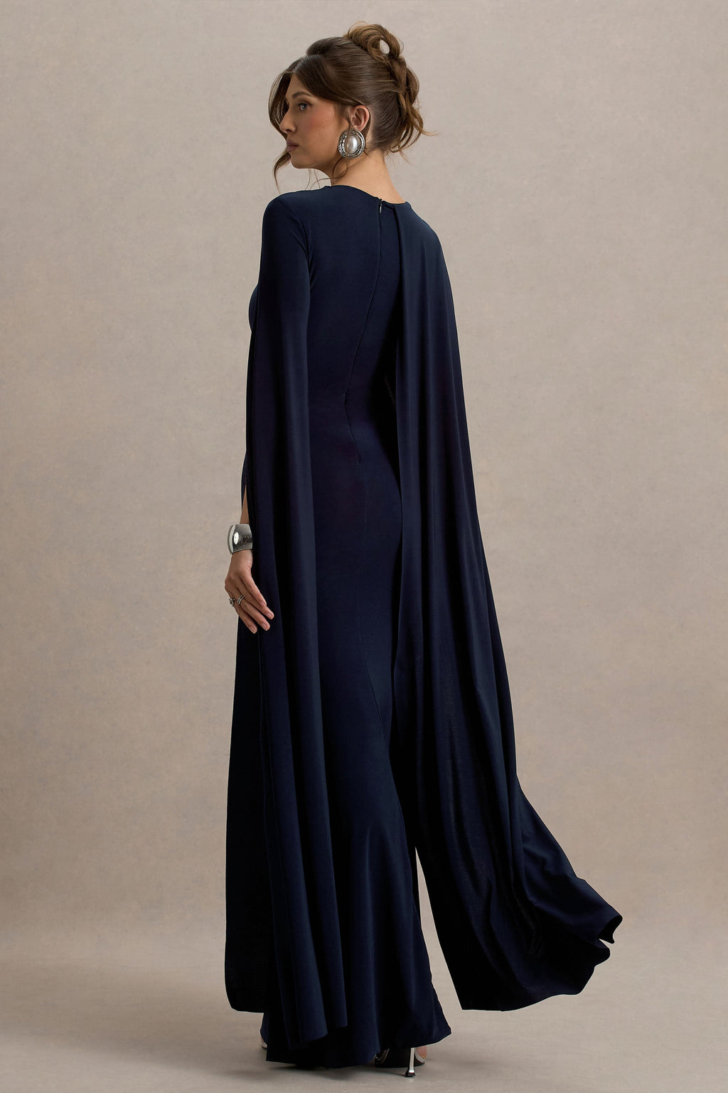 Magdelena | Navy Asymmetric Cape Maxi Dress