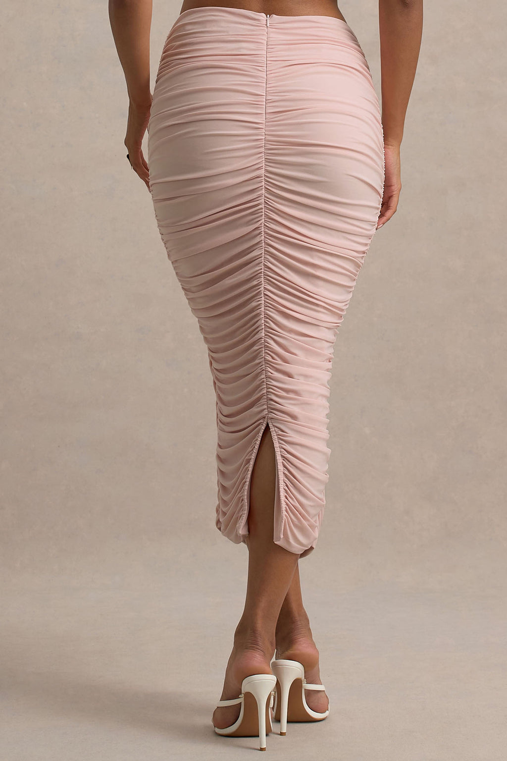 Lively | Light Pink Ruched Midi Skirt