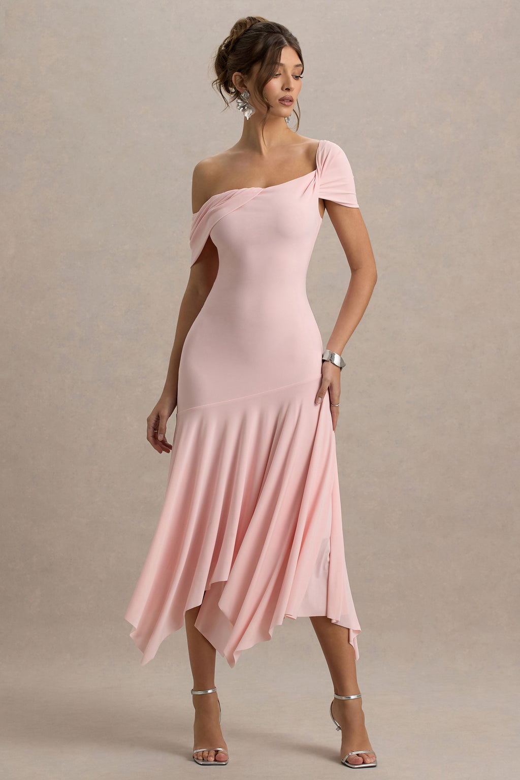 Castor | Pink Asymmetric Midi Dress