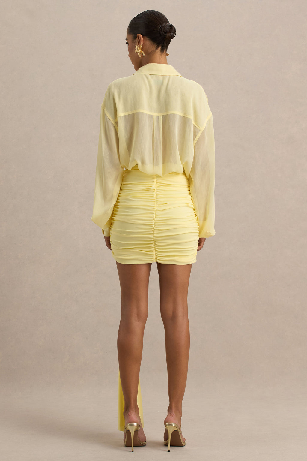 Katelyn | Lemon Ruched Wrap Mini Skirt With Sash