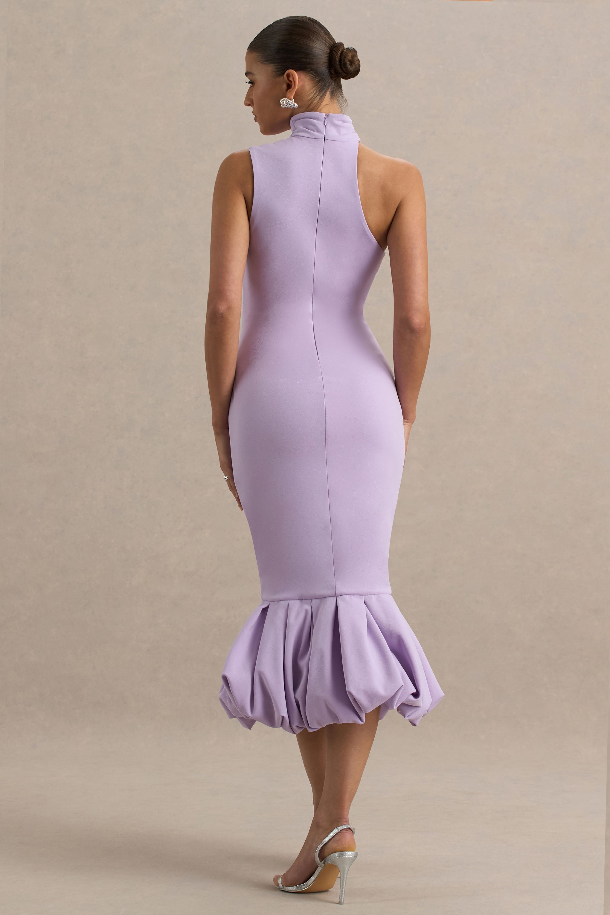 Sabine | Lilac One-Shoulder Ruffle-Trim Midi Dress
