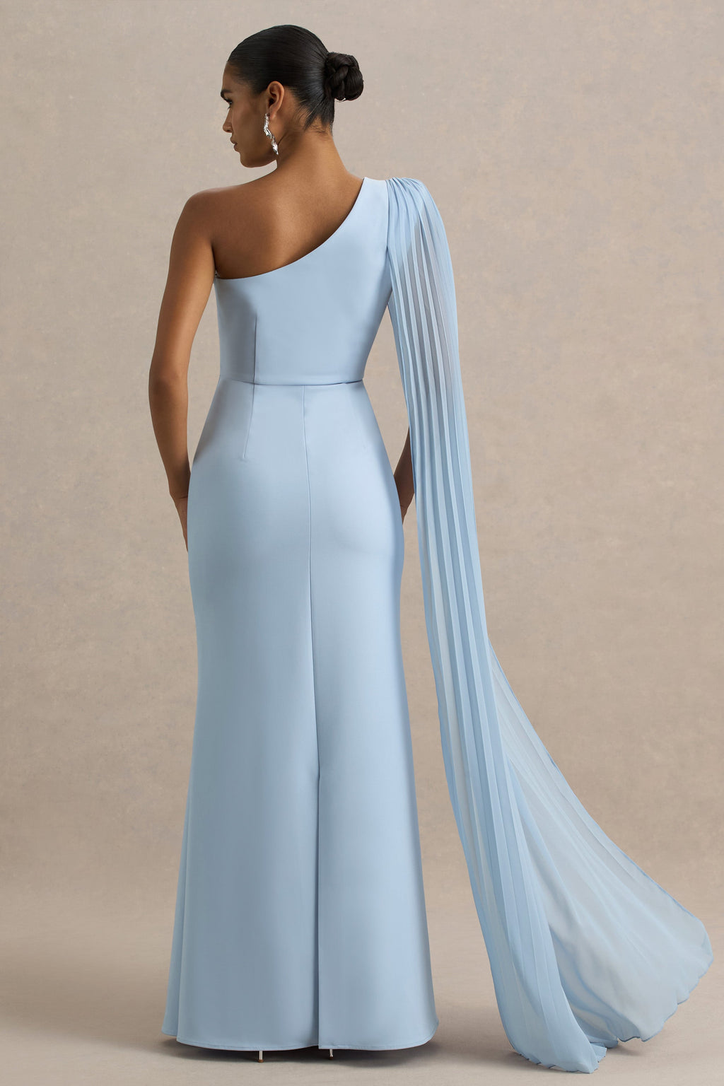 Athens | Powder Blue Asymmetric-Neck Maxi Dress With Cape Sleeve Detail