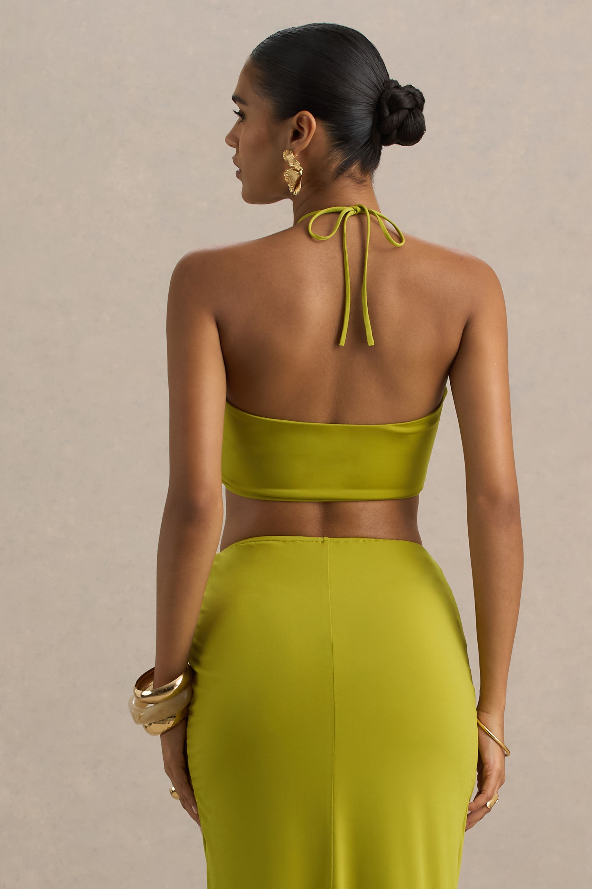 Alani | Green Halter Neck Ruched Bandeau Top