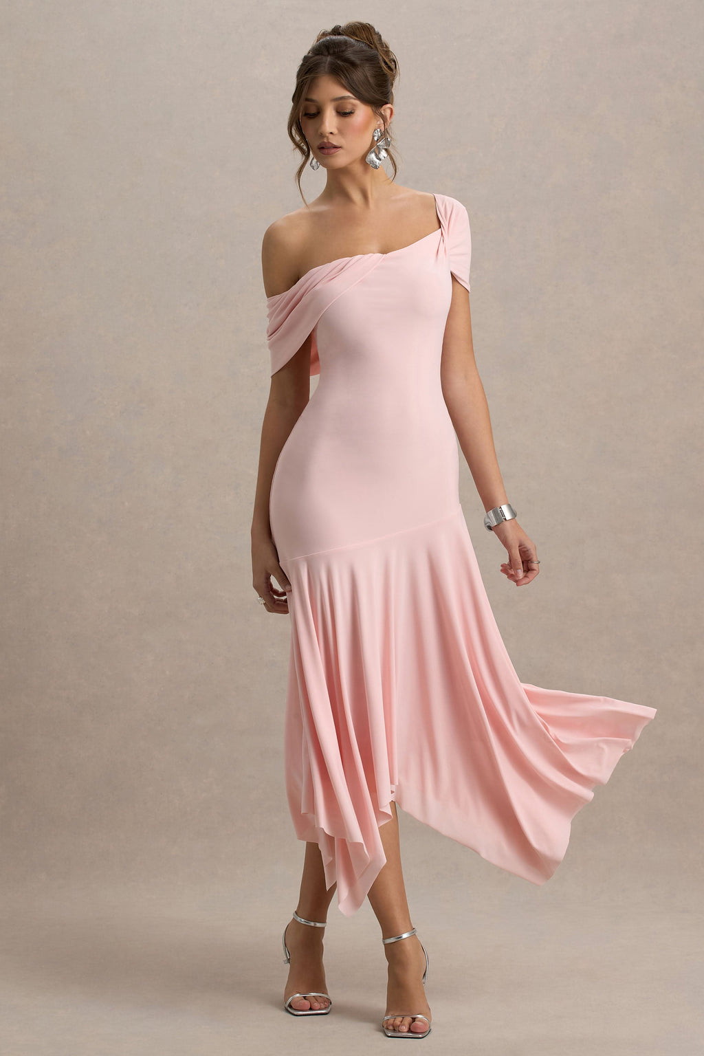 Castor | Pink Asymmetric Midi Dress